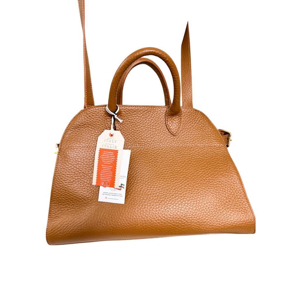 NWT Divina Firenze Made in Italy Cognac Leather Satchel Tote Bag in Cuoio